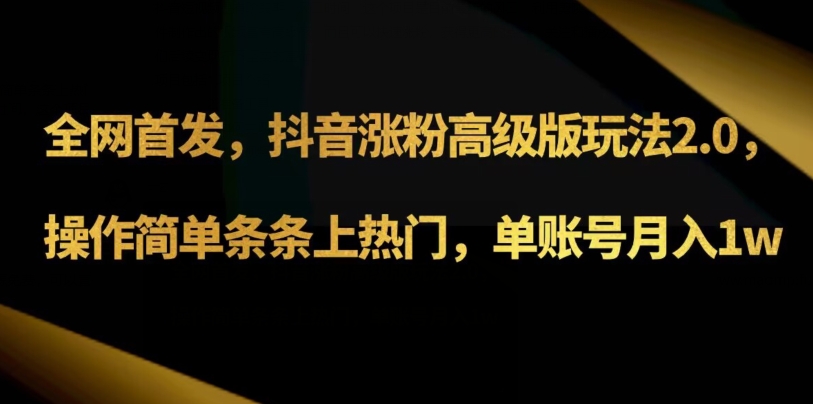 抖音涨粉高级版玩法3.0，操作简单条条上热门，单账号月入1w可批量矩阵（附1500素材）-观棋网创
