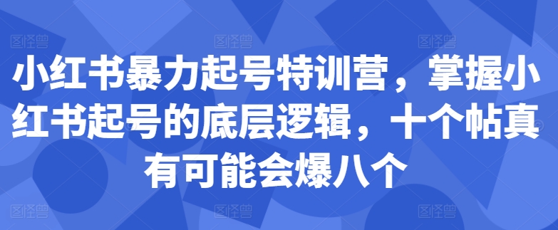 小红书暴力起号特训营，掌握小红书起号的底层逻辑，十个帖真有可能会爆八个-观棋网创