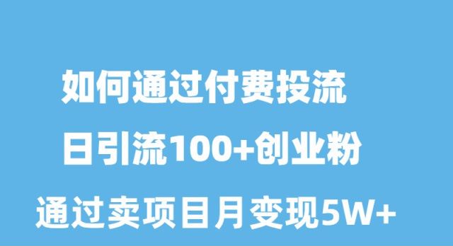 如何通过付费投流日引流100+创业粉月变现5W+-观棋网创