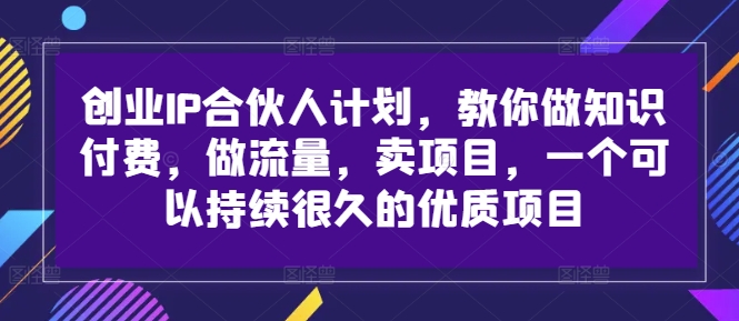 创业IP合伙人计划，教你做知识付费，做流量，卖项目，一个可以持续很久的优质项目-搞薯条网-观棋网创