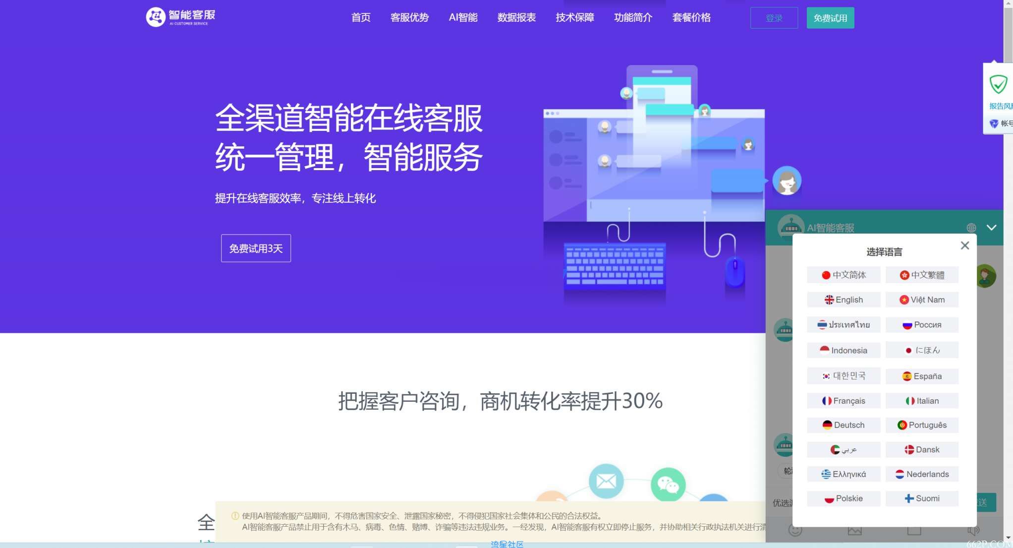 Ai智能客服系统在线客服源码+多语言+桌面推送-观棋网创