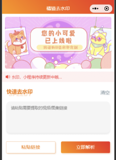 橘猫去水印小程序源码免费分享-观棋网创